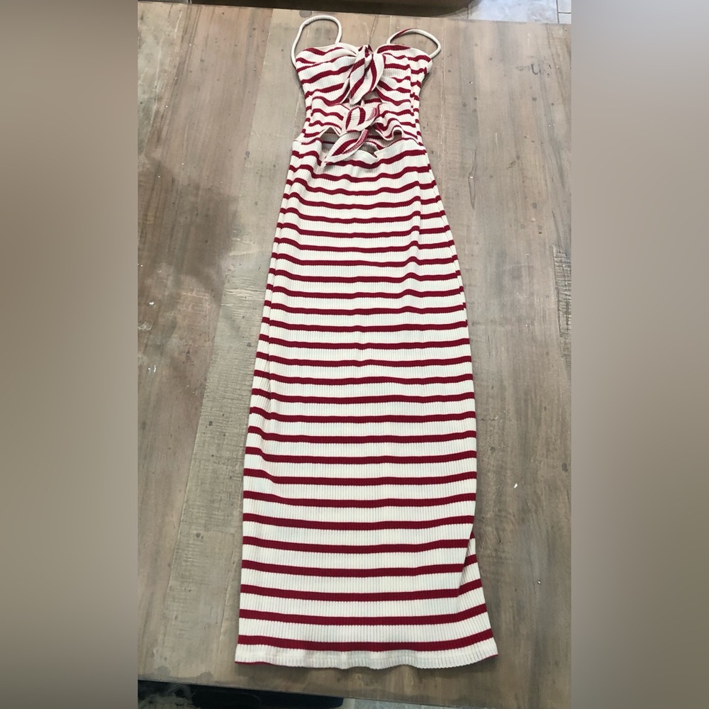 Reformation stripped body-con dress super cute and summery!